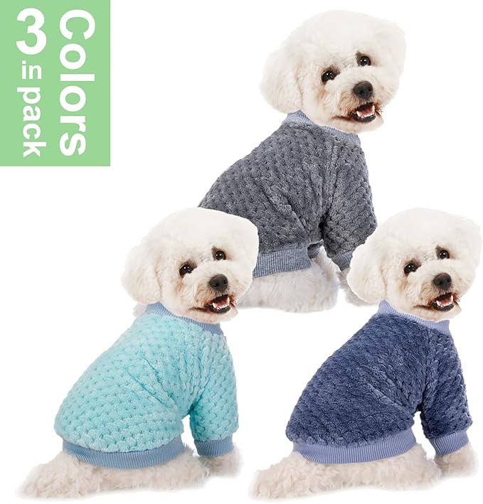 Dog Sweater, 3 Pack Dog Sweaters for Small Medium Dogs or Cat, Warm Soft Flannel Pet Clothes for Dogs Girl or Boy, Dog Shirt Coat Jacket (XX-Large, Grey+Navy+Sky Blue)