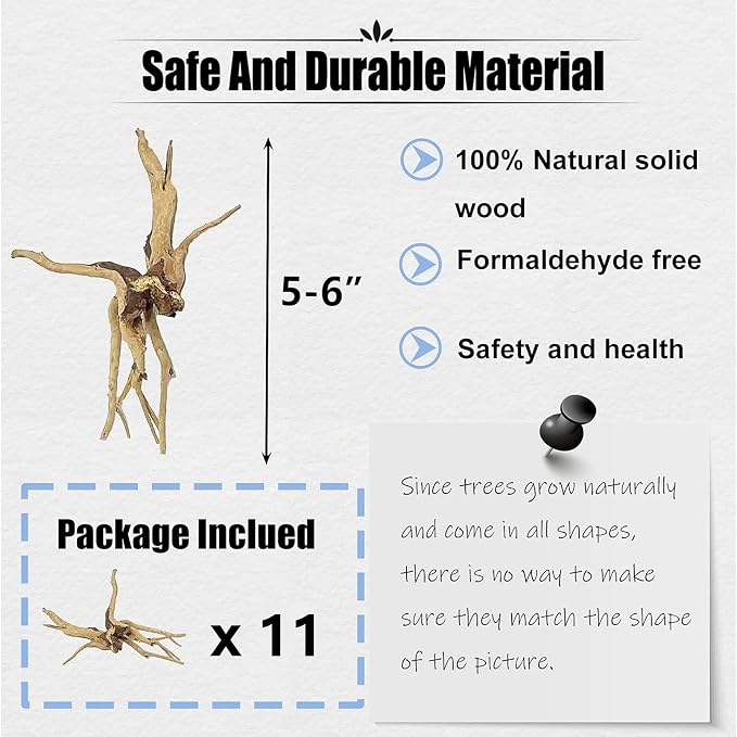 kathson Aquarium Driftwood Reptile Branches Wood Natural Spiderwood Driftwood for Aquarium 5-6" 11 Pcs Terrarium Ornament Trunk Fish Tank Log Habitat Decoration Tree Stump Decor Assorted Sizes Wood