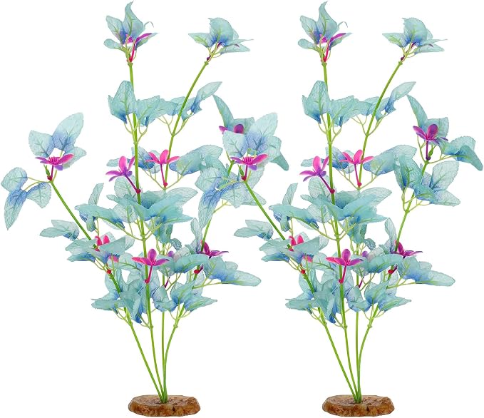 2Pcs Silk Aquarium Plants 13" Cyan Silk Plants for Fish Tank Goldfish | Tall Fish Tank Decorations, and Freshwater Betta Habitat, for Miniature Eco Enthusiasts