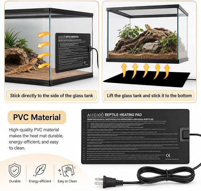 Aiicioo Reptile Heating Pad - Hermit Crab Heater Heat Mat for Reptiles Snake Lizard 24 Watt