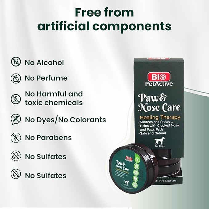 Bio PetActive Paw & Nose Balm for Dogs - 100% Natural Lick-Safe Moisturizing Balm with Vitamin E-Rich Olive Oil, Calendula & Beeswax - Helps Protect, Heal & Soothe Dry Cracked Paws & Nose - 1.75 oz