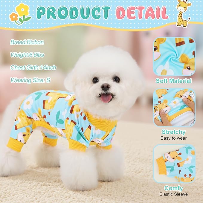 XPUDAC 4 Pieces Dog Pajamas for Small Medium Sized Dogs Stretchable Dog Pjs Soft Puppy Clothes Boy Girl Cats Pet Outfits, X-Small