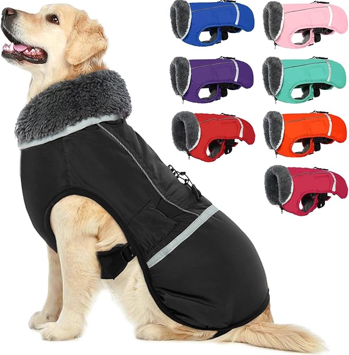 QBLEEV Warm Reflective Dog Jacket, Waterproof Winter Coat With Turtleneck for Cold Weather, Thick Fleece Snowsuit Christmas Vest Pet Apparel for Small Medium Large Dogs XL