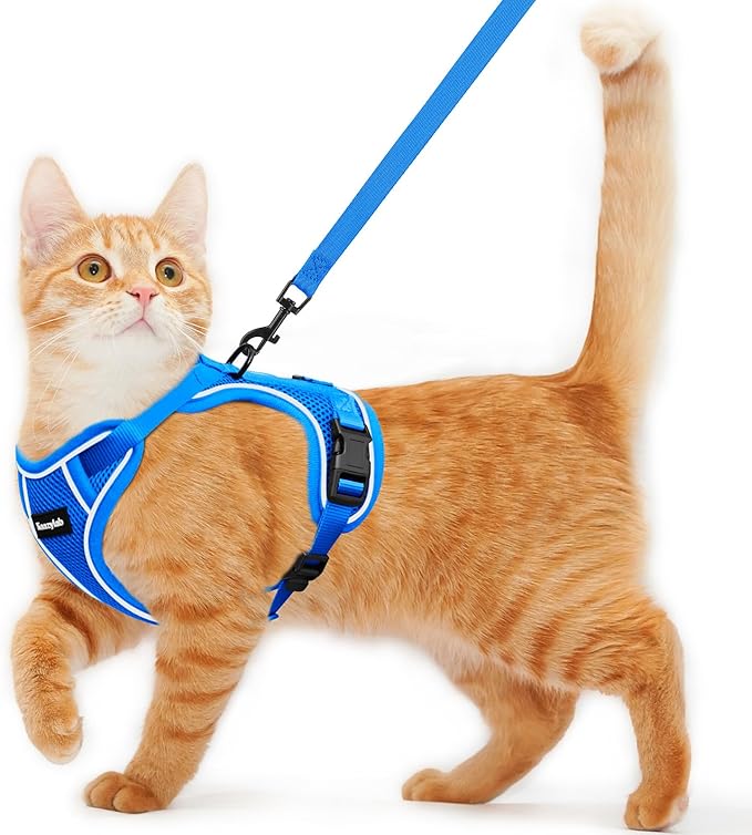 Cat Harness and Leash for Walking Escape Proof Soft Adjustable Cat Leash Breathable Comfortable Vest Easy to Wear Kitten Harness for Outdoor Travel (Blue, XS (4-6lb))