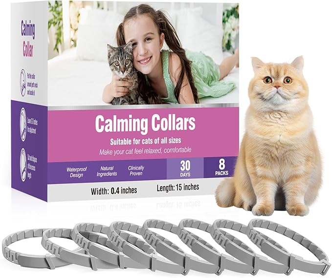 Tcllka Calming Collar for Cats 8 PK Cat Stress and Anxiety Relief Pheromone Calming Collar for Cats Anti Aggression for Cats Collar for Cats Anti Aggression for Cats Cat Calming Collars
