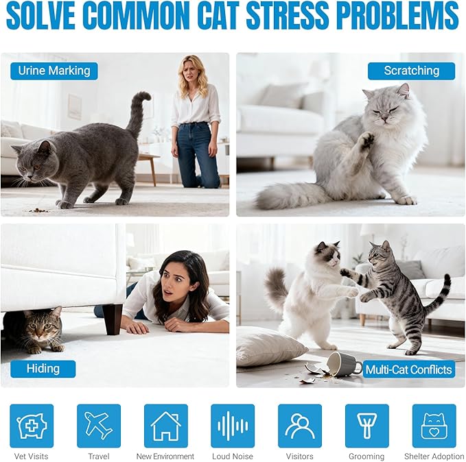 Cat Calming Diffuser Pheromones Effectively Relieve Anxiety Stress Cat Pheromones Calming Diffuser Refill Comfort for Cats Reduce Fighting Spraying Scratching Calm Relaxing