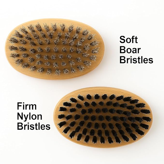 Goat Brushes for Grooming 2 Pack, Wooden Livestock Brush Set for Goats, Sheep, Calves, Horses, Dogs and Pigs, Soft Boar Bristle and Firm Nylon Body Brushes for Shedding, Face and Leg Care