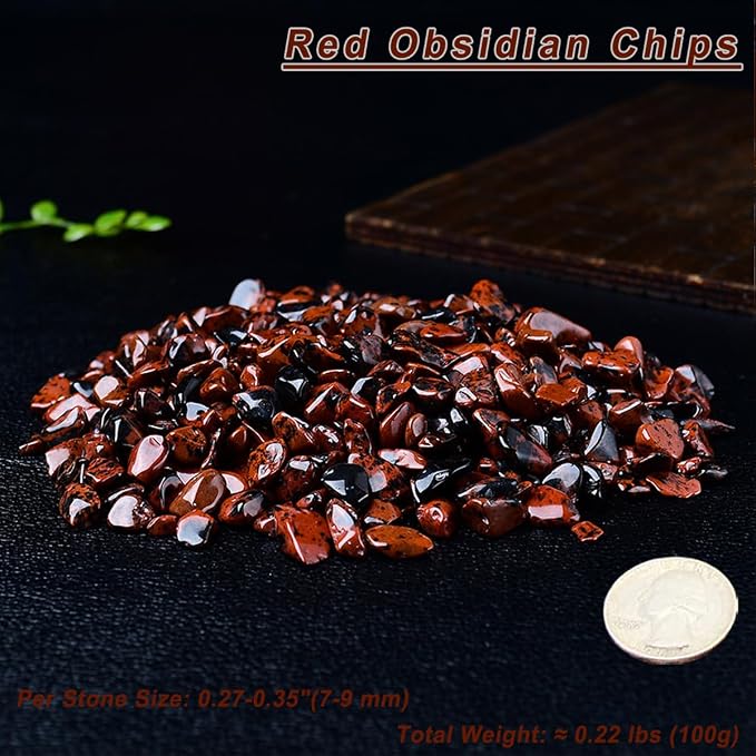 Erliway 100g Natural Red Obsidian Crystal Chips 7-9mm Tumbled Stones | Small Crushed Crystal Stone, Polished Crystals Chips for Fish Tank, Healing Tumbled Rocks for Reiki Jewelry Making Home Décor
