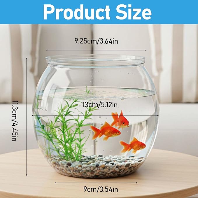 Mini Plastic Fish Bowl, 50 oz Decorative Fish Bowls Unbreakable Plastic Betta Fishes Tank Clear Round Desktop Vases Bowls for Home Decor, Centerpiece Vases, Candy, Party Favors (Style 2)