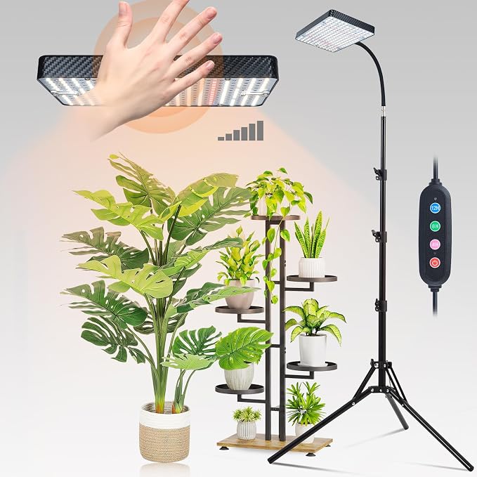 FECiDA Smart Control Grow Lights for Indoor Plants with Stand and Timer | 25 Watt Power Draw, Super Bright, UV-IR Full Spectrum, 5-Mode Timer 4/8/12/16/20H, 24"-64" Height Adjustable