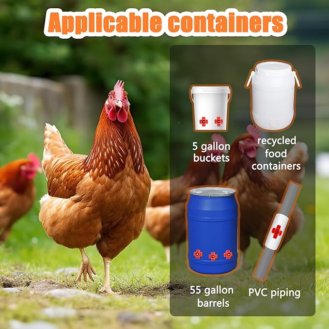 30 Pack Horizontal Chicken Waterer Nipples,Leakproof Chicken Nipple Water for Poultry Coop, Durable ABS Plastic & Stainless Steel, Water Saving Design,with Drill Bits