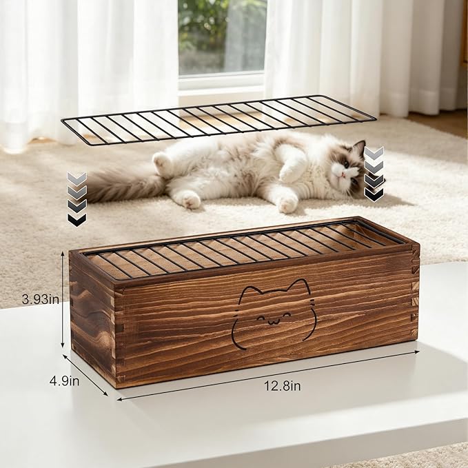 Wooden Cat Grass Planter (no Seeds Included),Cat Grass Kit for Indoor Cats with Anti-Digging Grid, Potting Soil Disks,Watering Bottle and Removable Plastic Liner,Wheat Grass Growing Pot