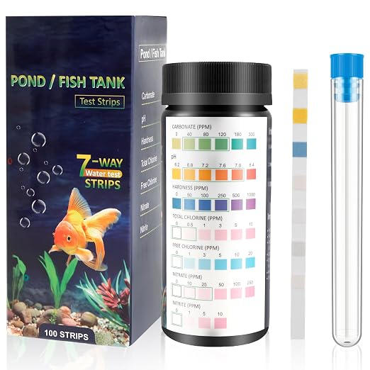 100Pcs Aquarium Test Strips, Water Testing Strips for Carbonate Root 7 in 1 Fish Tank Test Kit pH Hardness Total Chlorine Free Chlorine Nitrate Nitrite with Test Tube Fast Accurate Aquarium