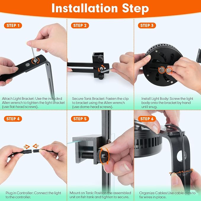 AQQA Aquarium Clip-On Stream Light with Controller, LED Fish Tank Light | with 3 Modes (White/RGB/Full Spectrum), Timer & 6 Brightness Levels, Adjustable Clamp for Freshwater Plants Fish Tanks 35W