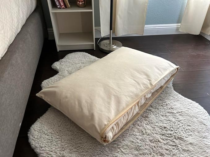 Natural Cotton Canvas Dog Bed – Raw Cotton Filled Pet Cushion Insert, Breathable Eco-Friendly Dog Mattress, Durable Washable Cover with Zipper (Natural, Medium 42"x29"x4")