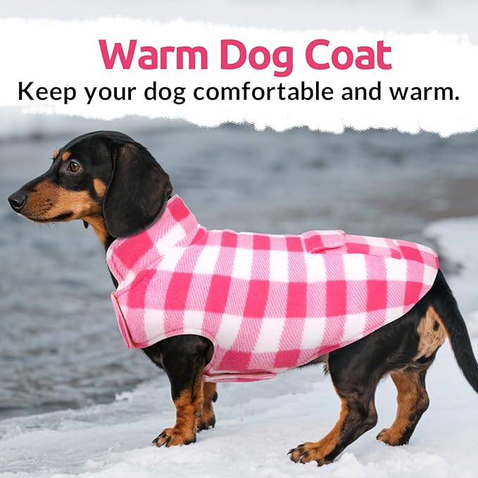 ASENKU Dog Winter Coat, Fleece Doggie Jacket Plaid Reversible Vest Waterproof Windproof Cold Weather Clothes for Small Medium Large Dogs (Pink, XL)
