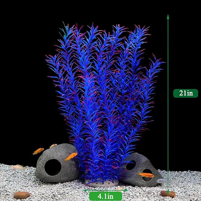 2 pcs Aquarium Decor Plastic Plants Extra Large 21 Inches Artificial Fish Tank Plants Tall Fish Tank Decorations Artificial Green Water Plants (Purple)