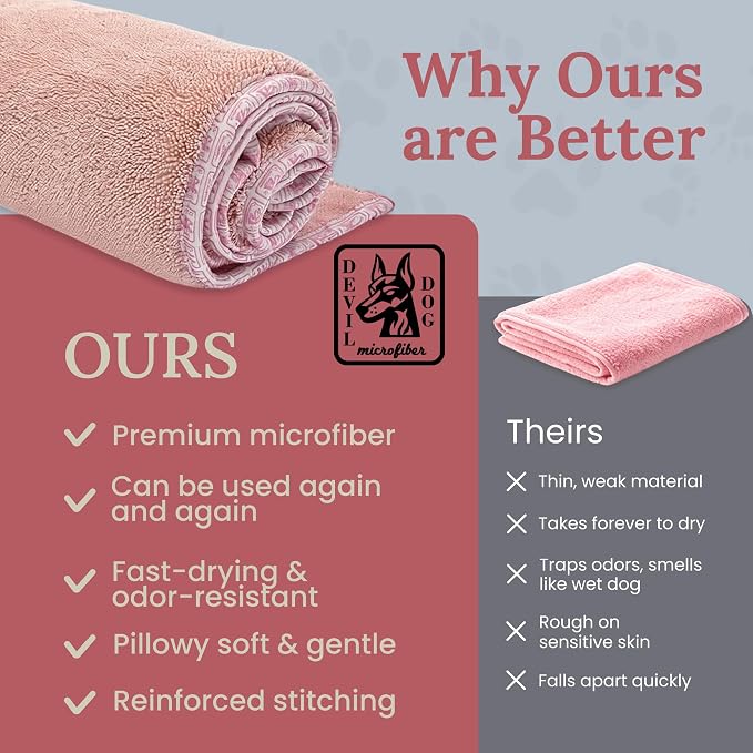 Dog Drying Towel for Dogs – Extra Large 24" x 35" Microfiber Dog Bath Towel, 1200 GSM Twisted Loop, Ultra Absorbent, Edgeless, Quick Dry for Bath, Beach & Travel, Pink