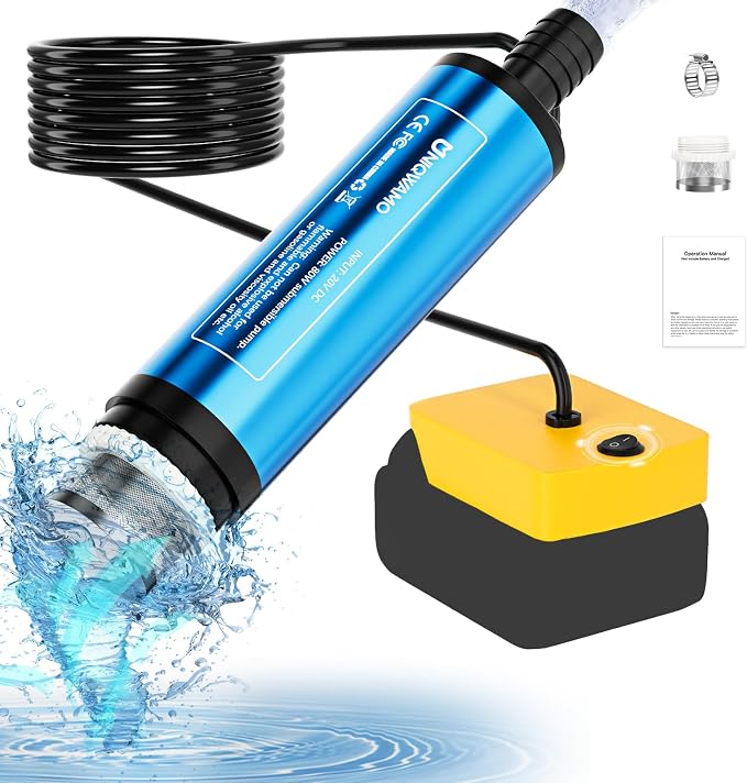 Uniqwamo Cordless Submersible Water Pump Compatible for Dewalt 20V Battery | 400GPH Portable Transfer Water Pump for Camping Tub Garden RV Pond Draining Job Sites(No Battery)