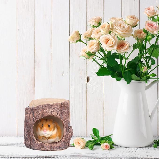 Yardwe Ceramic Hamster Nest Small Animal Hideout with Cooling Design Portable Pet Bed for Hamsters Gerbils Hedgehogs 4.5 Inch Square