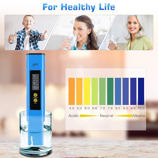 PH Meter for Water Hydroponics Digital PH Tester Pen 0.01 High Accuracy Pocket Size with 0-14 PH Measurement Range for Household Drinking, Pool and Aquarium (1, Blue, Normal)