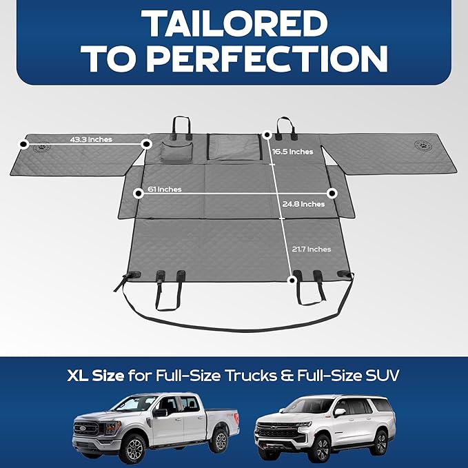 Ruff Liners XL Back Seat Extender for Dogs, Gray – As Seen on Shark Tank – Flat Bridge Platform for Full-Size Trucks, Stable Base, 400lb Support, Waterproof – Rigid Back Seat Cover for Dogs