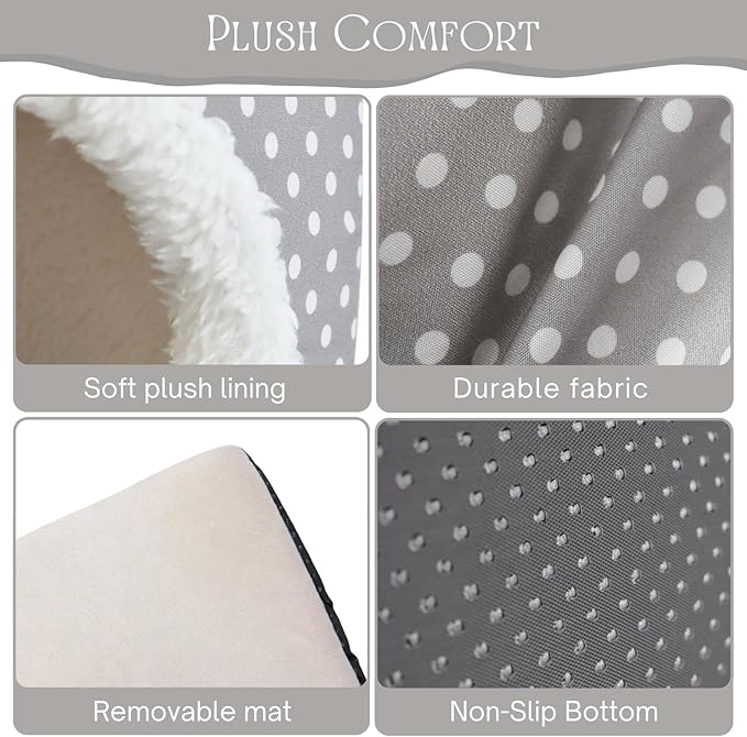 Guinea Pig Hideout and Play Tunnel Set, Washable Fleece Bed for Dwarf Rabbits, Bunnies, Chinchillas, Small Animal Toys - Grey Dot
