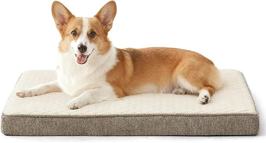 JOEJOY Orthopedic Medium Dog Bed, Washable Dog Crate Bed Medium Sized with Removable Cover, Egg Memory Foam Pet Beds, Beige, 29"x18"