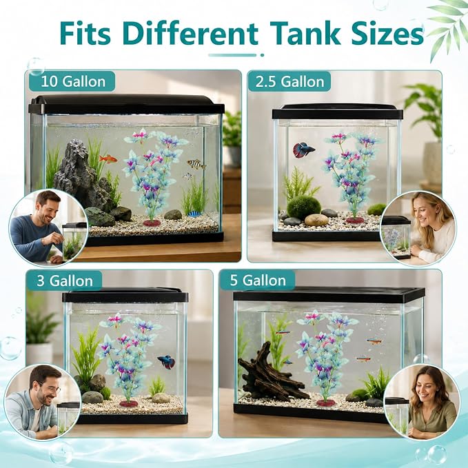 2Pcs Silk Fish Tank Plants, Goldfish Fish Bowl Small Tank Plants | 13" Green-Purple Silk Plants for Fish Tank Silk Aquarium Plants for Betta Fish Tank Tall Fish Tank Decorations