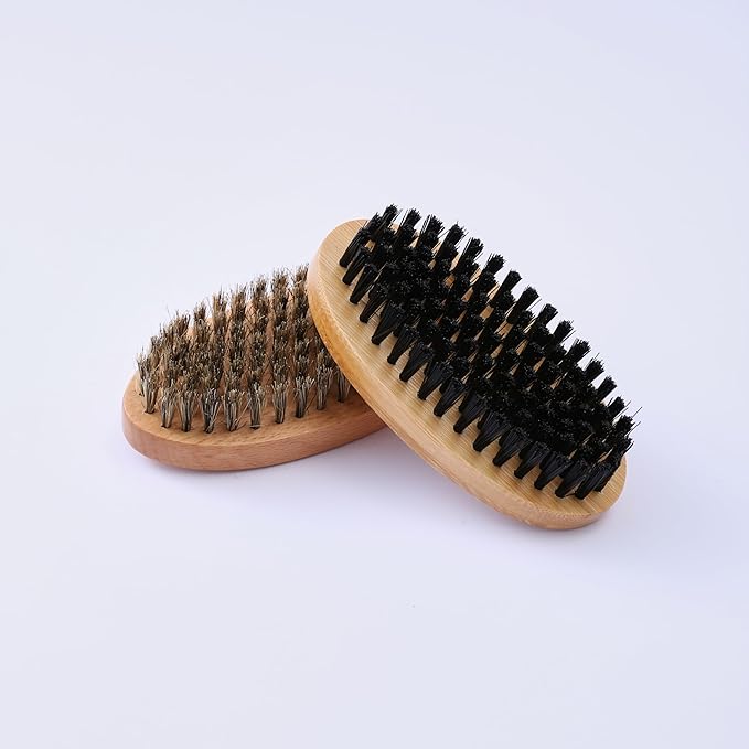 Goat Brushes for Grooming 2 Pack, Wooden Livestock Brush Set for Goats, Sheep, Calves, Horses, Dogs and Pigs, Soft Boar Bristle and Firm Nylon Body Brushes for Shedding, Face and Leg Care