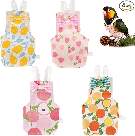 4pcs Reusable Bird Diapers, Cute Pet Bird Diaper with Waterproof Inner Washable Parrot Nappy Pants for Parakeet Cockatiel Budgie Pigeon Lovebird Canary (4 Fruit-Themed Styles)