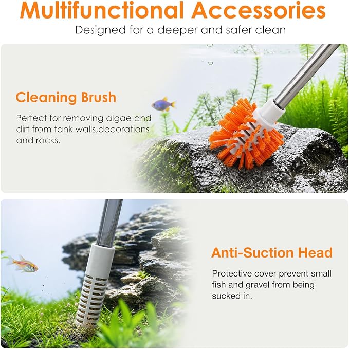 Aquarium Siphon Gravel Cleaner Manual Water Changer Kit, Medium | 4.8 Ft Water Hose Fish Tank Vaccum Cleaning Tools, Adjustable Flow & Extendable Handle for Tank Up to 20 Inch Deep