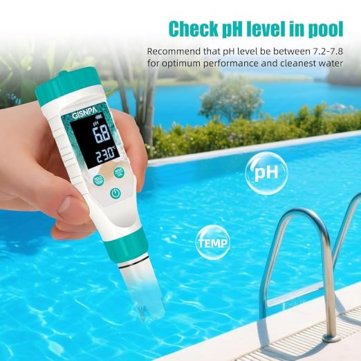 Chlorine Tester & Pool Salt Tester, Digital Pool Water Tester, Pool pH Tester 7 in 1 FAC Digital Salinity Tester for Saltwater Aquarium Sodium Chloride Swimming Pools Hot Tubs Spas