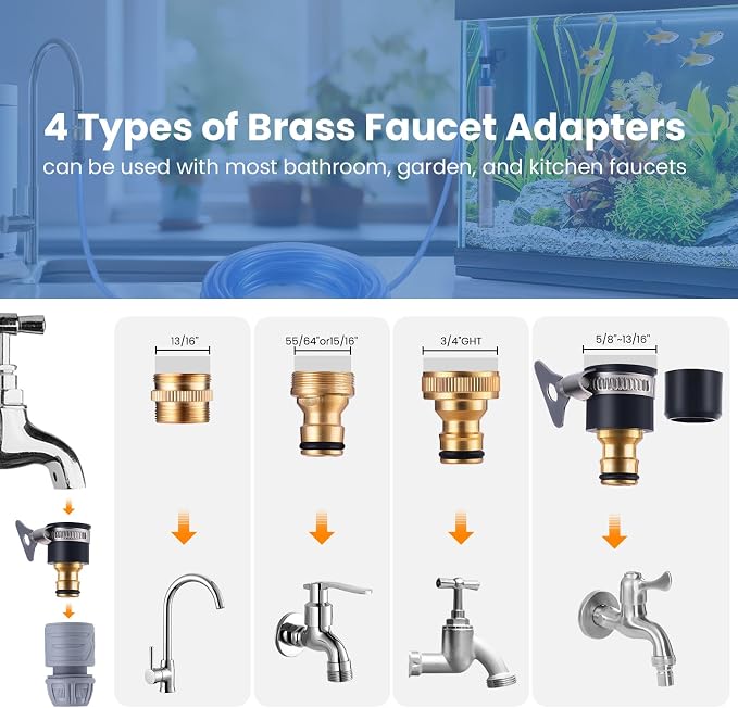Fish Tank Vacuum Gravel Cleaner Gravel Vacuum for Aquarium 30 Feet | Siphon Aquarium Water Changer for Fish Tank with Four Faucet Adapter and Long Hose