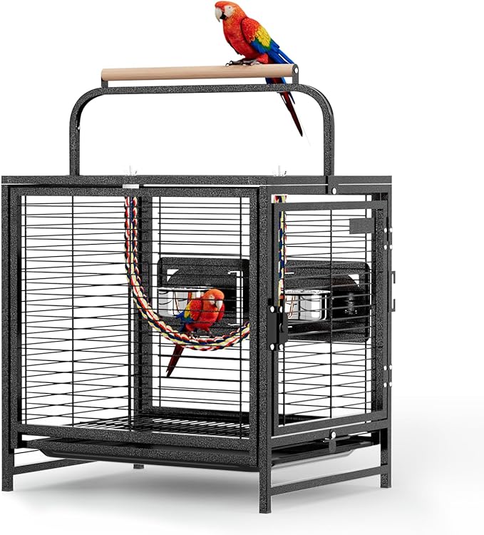 VINGLI Bird Cage, Wrought Iron Bird Cage with Handle for Parakeets, Parrot, Lovebirds, Finches, Small/Medium Birds (25" with Handle)