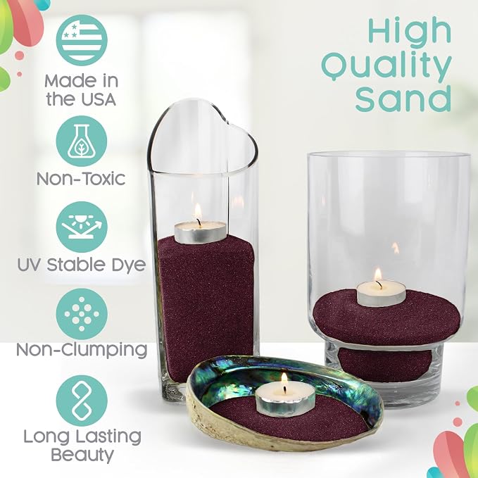 Sandsational Sparkle Wine Unity Sand, 2 LB (32 oz), Dark Red Colored Sand for Weddings, Vase Filler, Home Decor, Crafts, Terrariums, and More