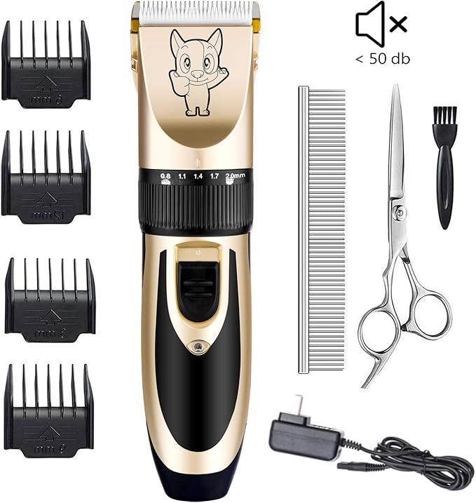 Highdas Dog Clippers for Grooming Rechargeable, Electric Dog Grooming Kit Clippers Low Noise, Cordless Quiet Dog Shaver, Pet Hair Trimmer Set for Dogs, Cats, Pets (Grey)