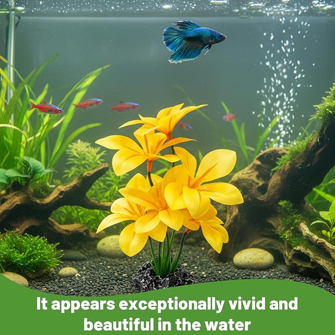 Silk Plants for Fish Tank, Aquarium Decorations with Silk Plants for Fish Tank, Safe Hiding Spots for Betta Fish and Small Pets, Two 7-Inch Artificial Aquatic Plants for Compact Tanks