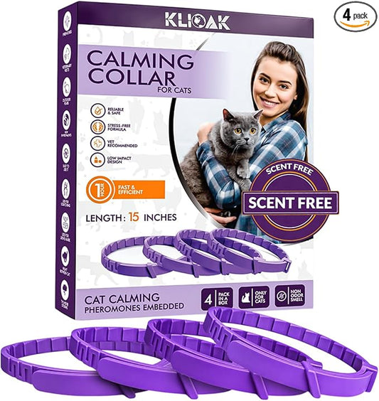 Calming Collar for Cats with Pheromone 4 Pack Cat Calming Collars to Reduce Anxiety & Scratching 30 Days Long-Lasting, Waterproof Cat Calming Collar for Indoor & Outdoor Adjustable Cat Calm Collars
