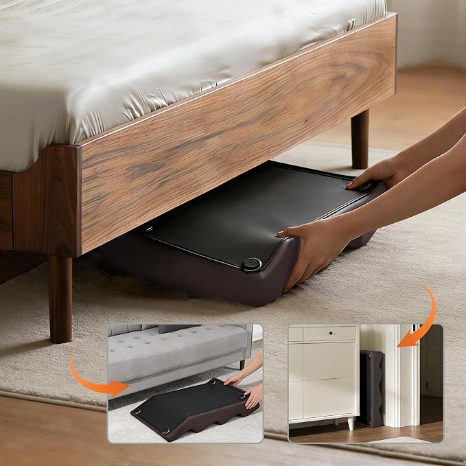 4-Step 18" H Dog Stairs for Bed Couch, Waterproof & Scratch PU Leather Pet Steps for Small Senior Dogs and Cats, Dog Ramp with 220 lbs Maximum, Oak Leg & Solid Wood, Non-Slip Feet,Brown
