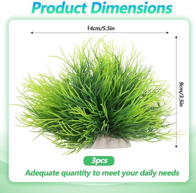 3 Pack Aquarium Plants Plastic Realistic Fish Tank Plants with Weighted Base Small Aquarium Grass Fish Tank Decorations (Green)