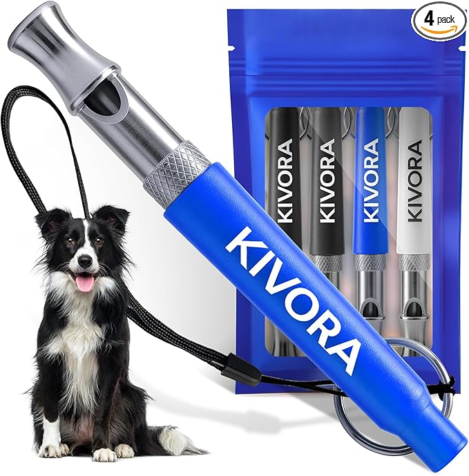 KIVORA 4 Pack Dog Whistle to Stop Barking Neighbors Dog,304 Stainless Steel Adjustable Ultrasonic Silent Dog Training Whistle for Recall & Bark Control,Professional Whistle Suitable for All Dogs
