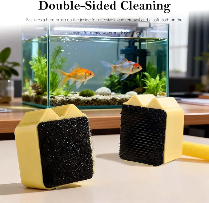 2 Pieces Cat Shape Aquarium Magnetic Brush - Double-Sided Algae Scraper for Glass Aquariums, Fish Tank Stain Cleaner, Mini Scrubber with Strong Magnetic and Scratch-Free (White Black)