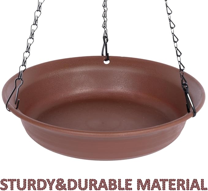 VUWEZ Hanging Bird Bath, Hanging Bird Water Feeder for Outdoors, Feeder Bowl, 1 Pack Birdbath Tray Accessories for Outside, Plastic Birdbaths Tray for Garden Patio Decoration (14", Chocolate)