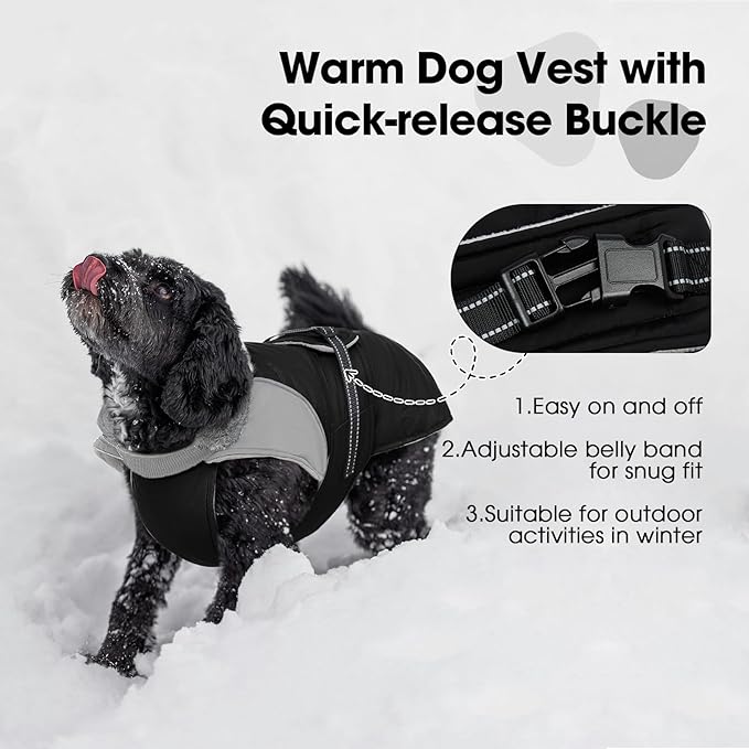 Nanaki Small Dog Coats for Winter Waterproof, Warm Fleece Lining Dog Jacket with Leash Hole, Reflective Adjustable Cold Weather Puppy Jacket Vest, Easy On Pet Snow Jacket Suit Male Female, Black S