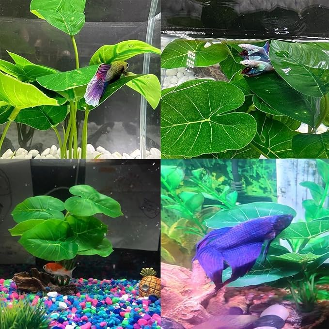 Fish Tank Decor Aquarium Decorations Ornaments Betta Leaf pad Hammock 6inch Plastic Artificial Plant Goldfish Fish Hides Small Tank/Reptiles Plants Driftwood (Green-Type-a/Buddha-Set)