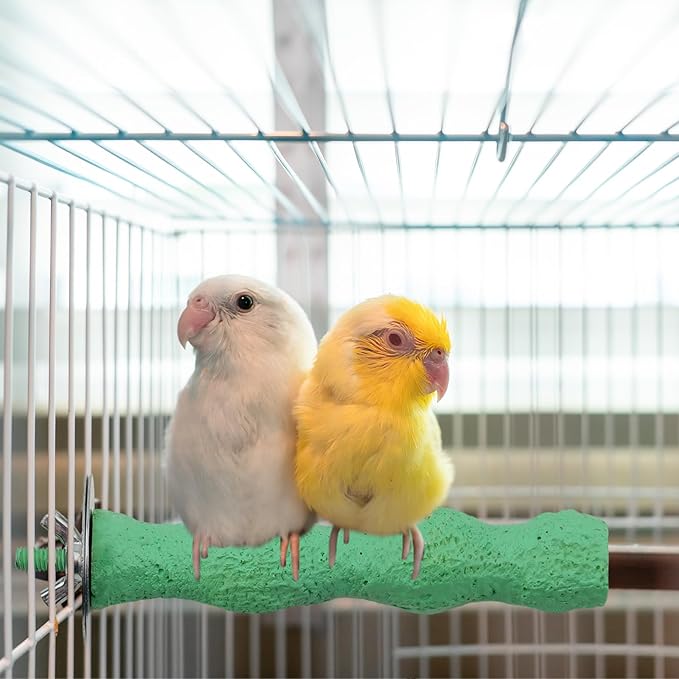 2-Piece Bird Beak Grinding Stone Perch Set, Anti-Slip Parrot Nail Trimming Stick with Resin Beak Grinder, Washable Claw Trimmer Care Stand for Budgie, Cockatiel, Parakeet Cage Accessories