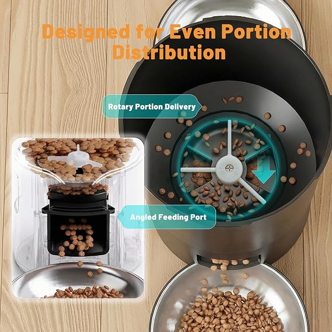 Miaosical Automatic Cat Feeder 2 Cats,2.4G WiFi Timed Auto Cat Food Dispenser with Dual Bowls,4.2L Smart App Control,Equal Portion Feeding for Multiple Cats (Black, 4.2L WiFi Dual Bowl)