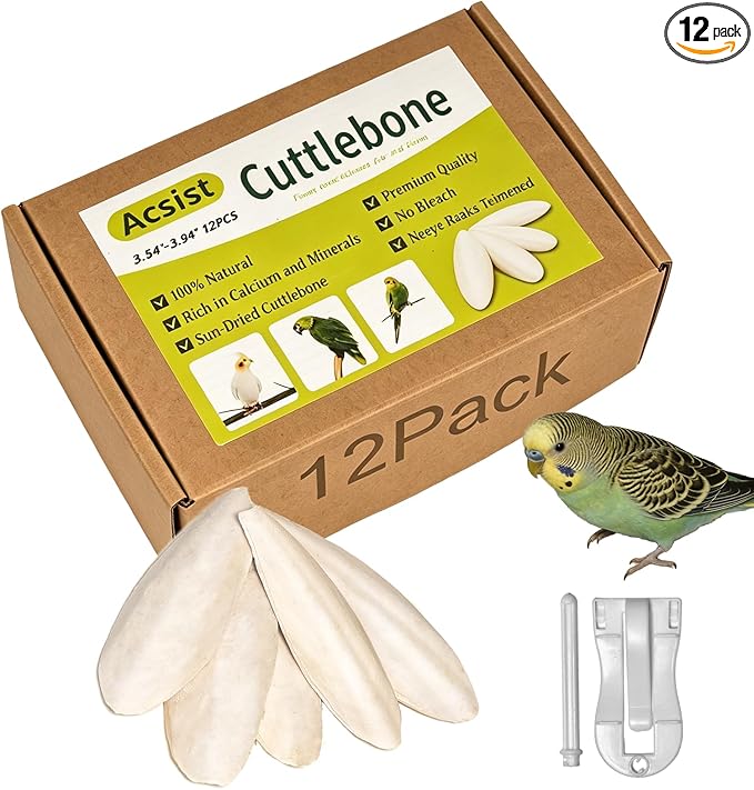 3.5"-4" Cuttlebone for Birds,Parakeets Cuddle Bone Beak Trimming,Premium Calcium Natural Cuttlefish Bone for Parrot,Cockatiel,Budgie,Tortoise, Snails,Reptiles,12 Pcs