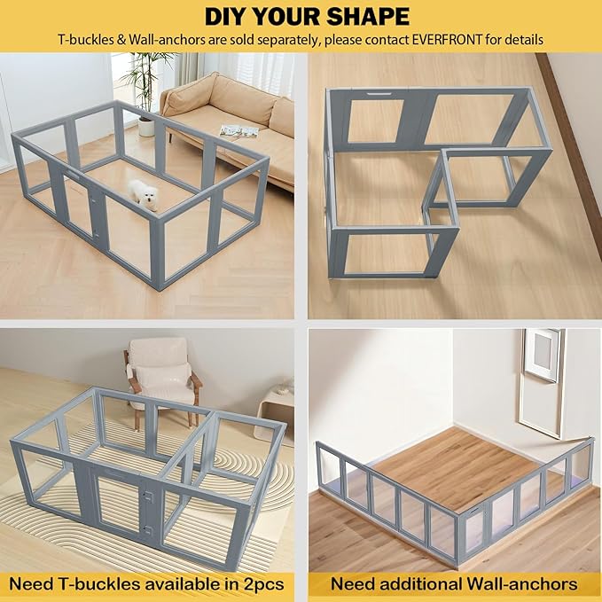 Everfront Clear Dog Play Pen - Easy Assemble Durable Plastic Acrylic Dog Playpen - Dog Playpen Indoor, Puppy Playpen, Cat Playpen, Small Animal Playpen, Dog Play Pen Indoors (Grey, 30.3" H, 10PCS)